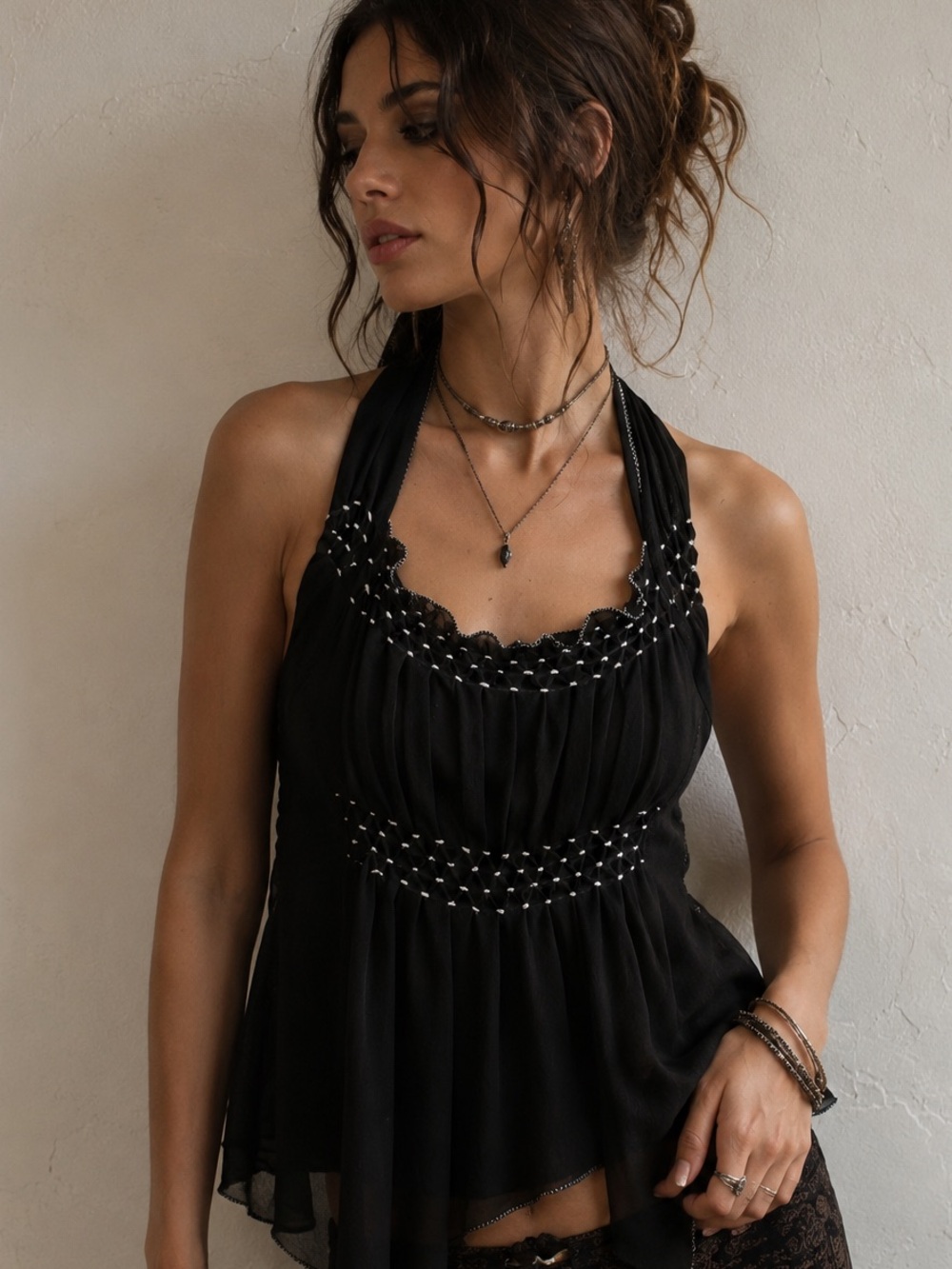 Max Studio Y2K Silk Halter Top Dark Romantic Whimsigoth Fairycore Size M